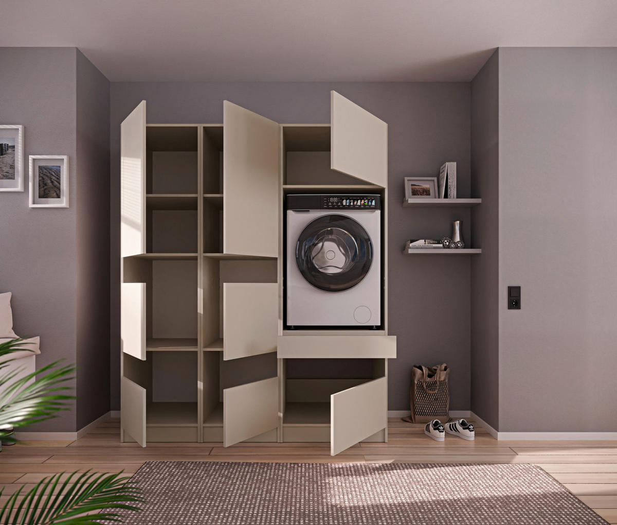 WASCHMASCHINENSCHRANK  68/200/68 cm  - Kaschmir/Schwarz, Design, Holzwerkstoff/Metall (68/200/68cm) - Milino