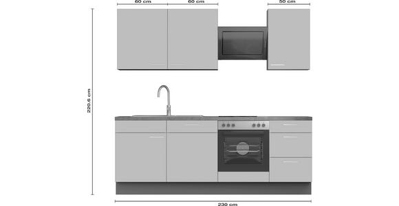 KÜCHENBLOCK 230 cm   in Graphitfarben, Hellgrau  - Edelstahlfarben/Dunkelgrau, MODERN, Holzwerkstoff/Metall (230cm) - Xora