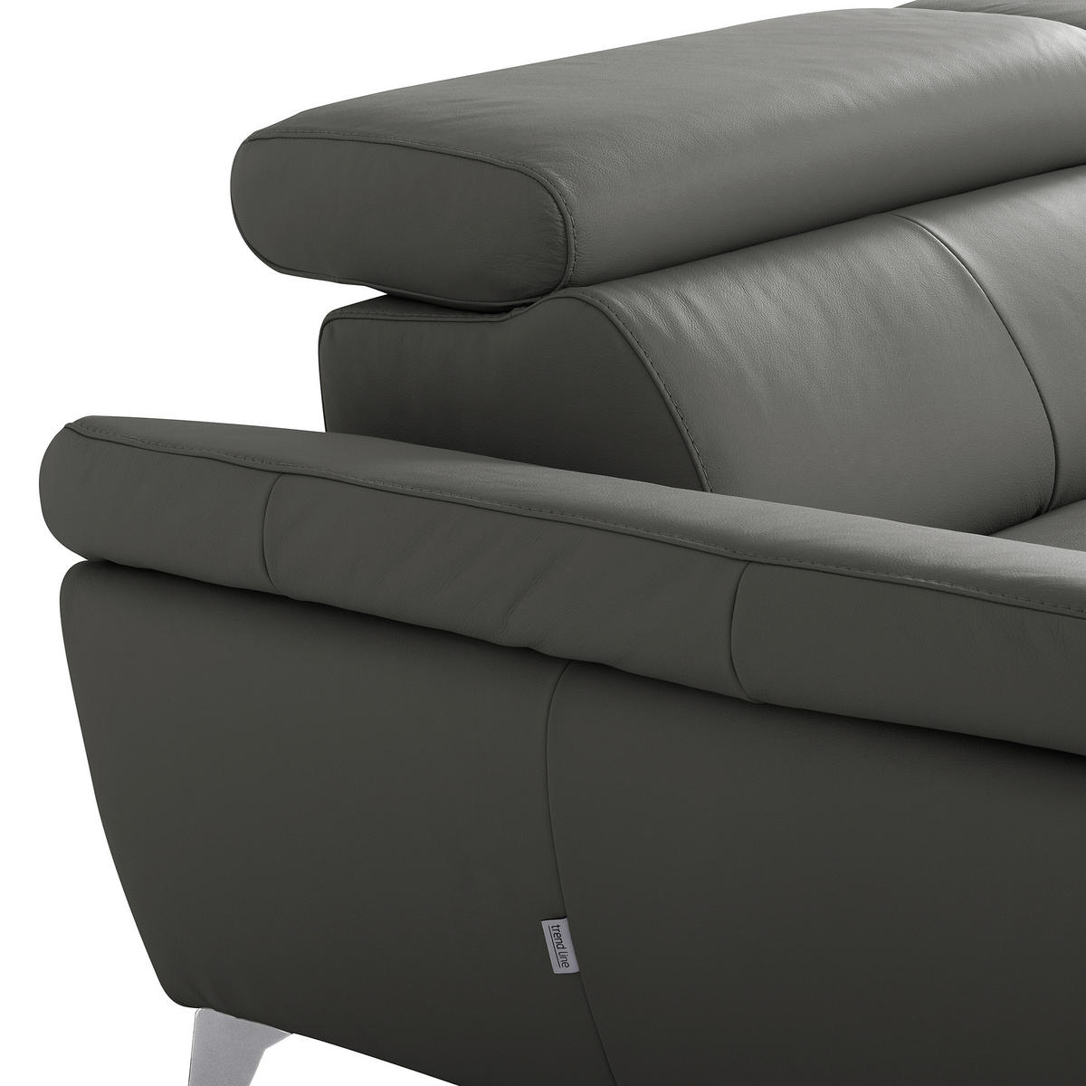 ECKSOFA  in Lederlook Echtleder Anthrazit Rücken echt, Armteilverstellung, Relaxfunktion, Kopfteilverstellung  179/252 cm  - Chromfarben/Anthrazit, Design, Leder/Textil (179/252cm) - Livetastic
