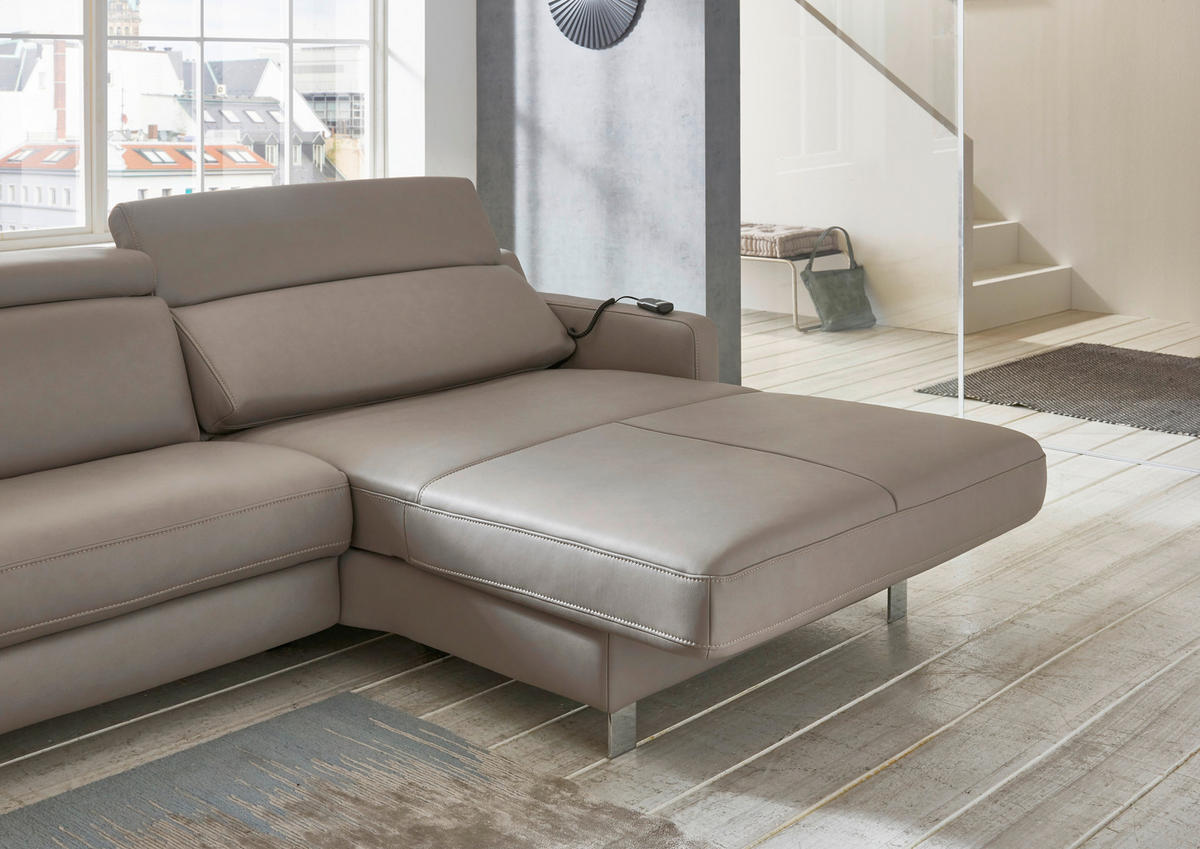 ECKSOFA in Echtleder Grau  - Schwarz/Grau, Design, Leder/Metall (176/271cm) - Valdera