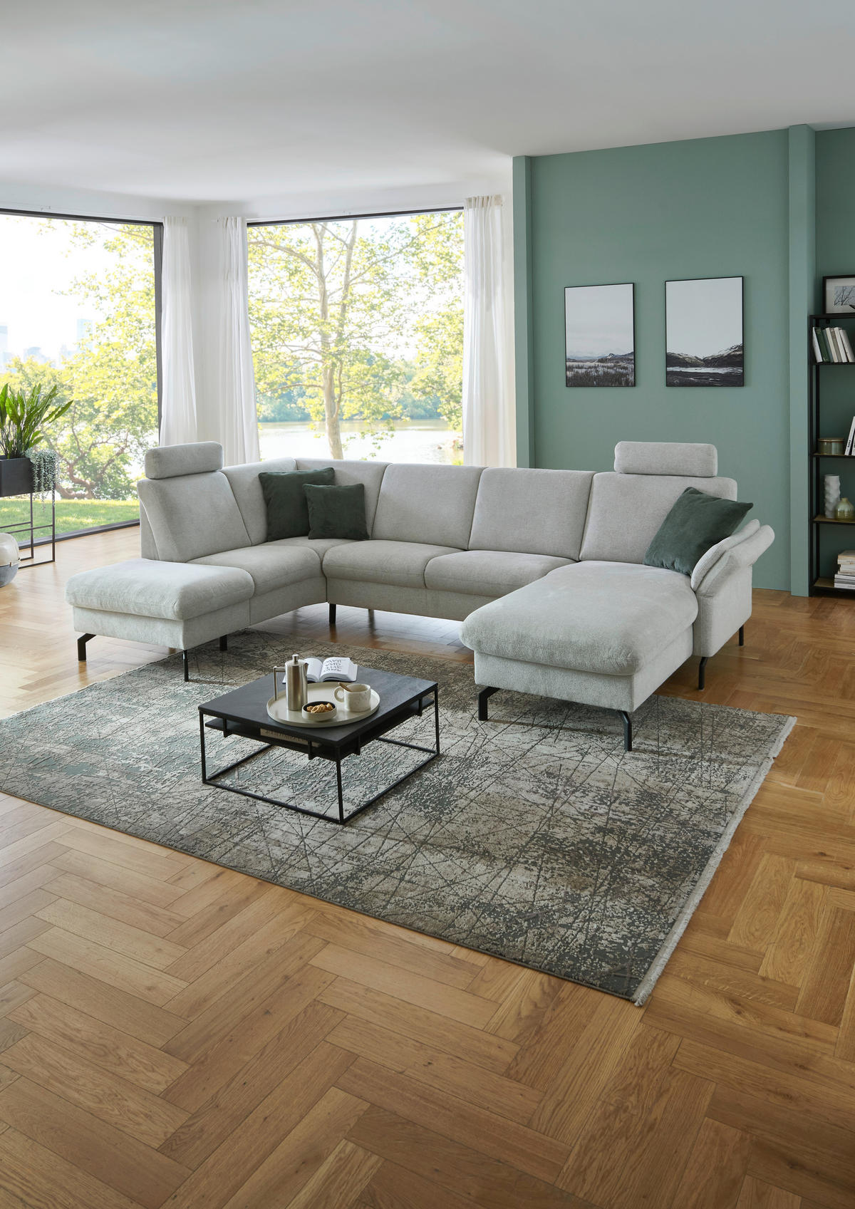 WOHNLANDSCHAFT Flachgewebe Ecru  - Ecru/Schwarz, Konventionell, Textil/Metall (190/307/170cm) - Beldomo Comfort