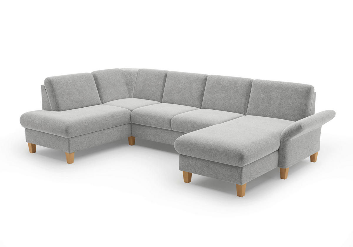 WOHNLANDSCHAFT Hellgrau Flachgewebe  - Eichefarben/Hellgrau, KONVENTIONELL, Holz/Textil (195/314/164cm) - Sit & More
