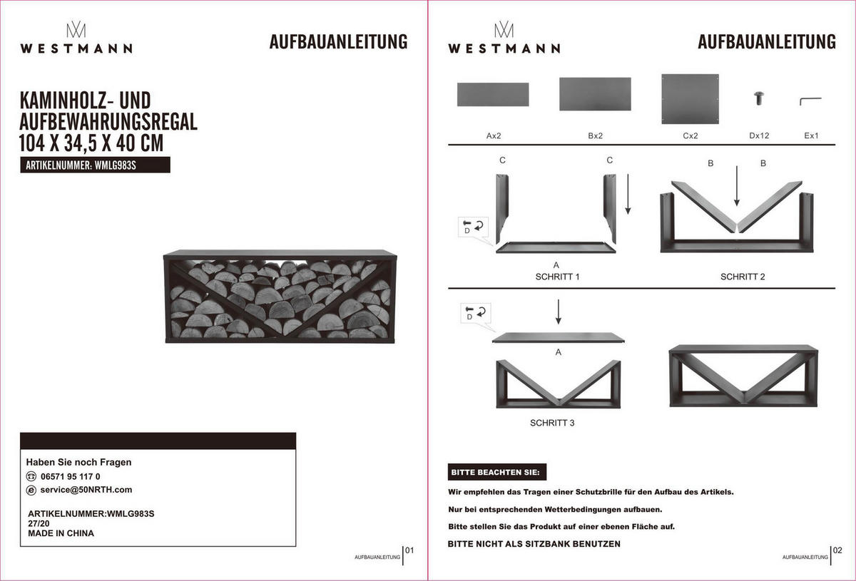 KAMINHOLZREGAL 34,5/40/104 cm  Metall  - Schwarz, Basics, Metall (34,5/40/104cm)