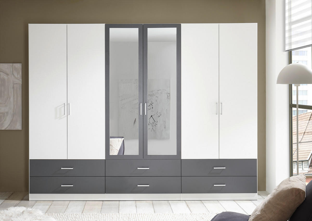 DREHTÜRENSCHRANK in Graphitfarben, Weiss  - Weiss/Alufarben, Konventionell, Glas/Holzwerkstoff (272/211/55cm) - Carryhome