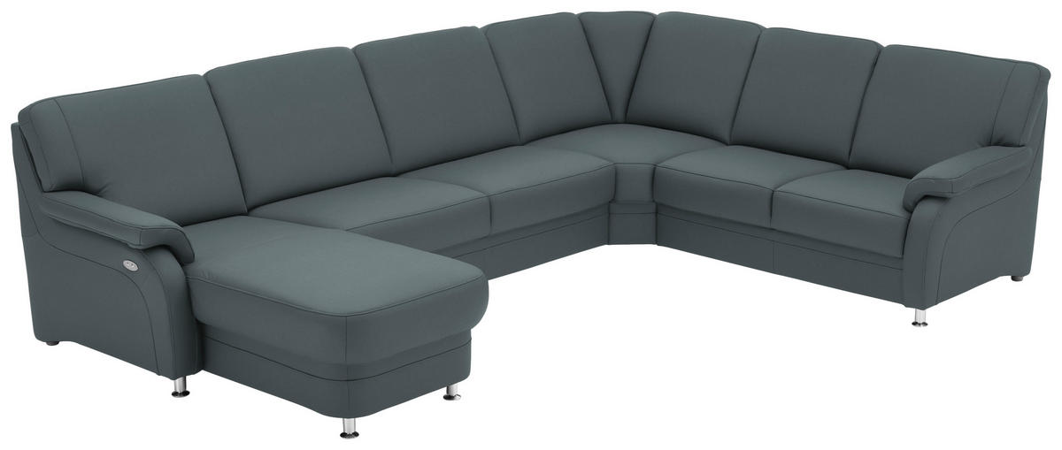 WOHNLANDSCHAFT Echtleder Grau  - Alufarben/Grau, Konventionell, Leder/Metall (165/329/239cm) - Beldomo Premium