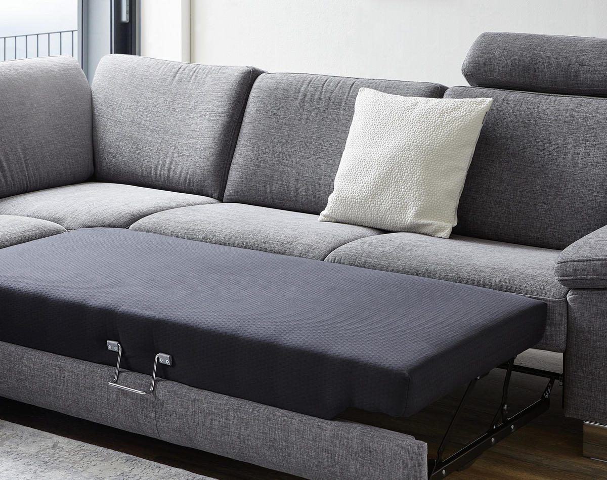 ECKSOFA Grau Chenille  - Chromfarben/Grau, Design, Textil/Metall (278/278cm) - Valdera