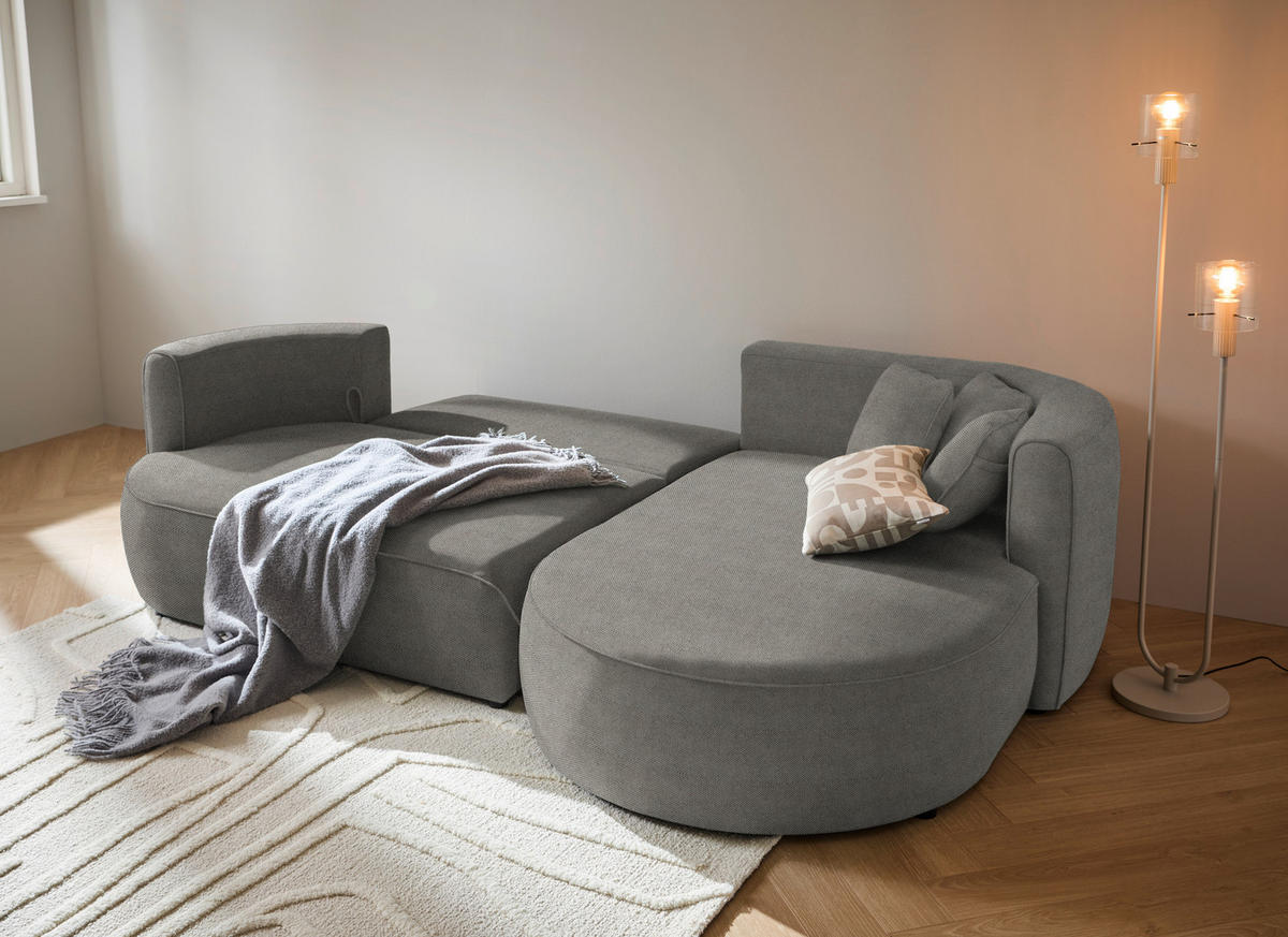 ECKSOFA in Webstoff Greige  - Greige/Schwarz, Modern, Kunststoff/Textil (284/183cm) - Welnova