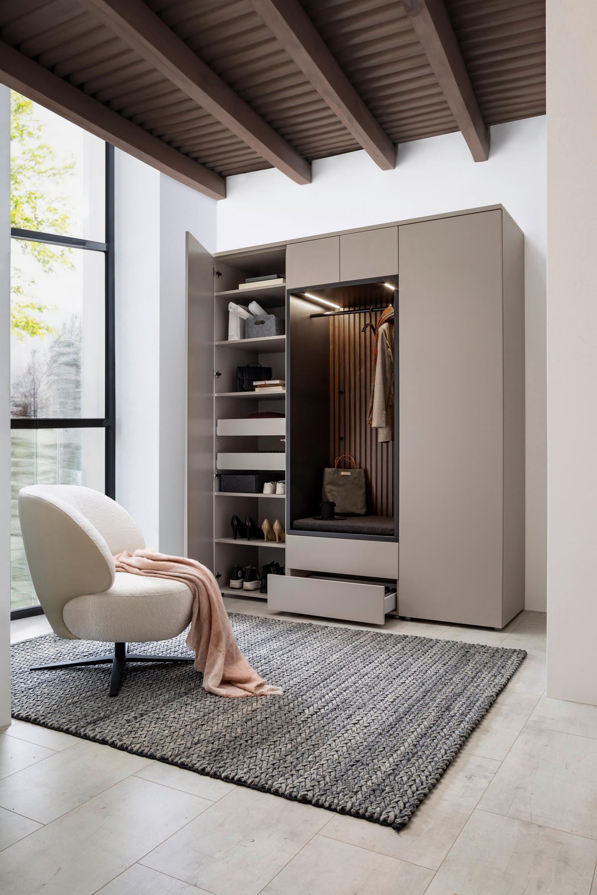 GARDEROBE 5-teilig  in 196/233/59 cm  - Anthrazit/Nussbaumfarben, Design, Holz/Holzwerkstoff (196/233/59cm) - Moderano