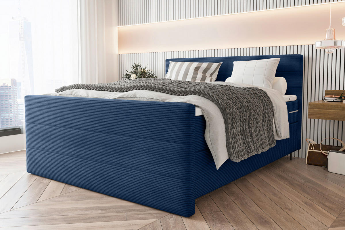 BOXSPRINGBETT 180/200 cm  in Dunkelblau  - Schwarz/Dunkelblau, KONVENTIONELL, Textil/Metall (180/200cm) - Boxxx