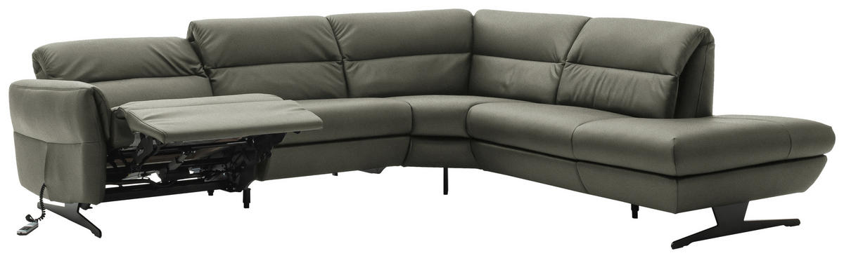 ECKSOFA Grau Echtleder  - Schwarz/Grau, Design, Leder/Metall (286/258cm) - Schöner Wohnen