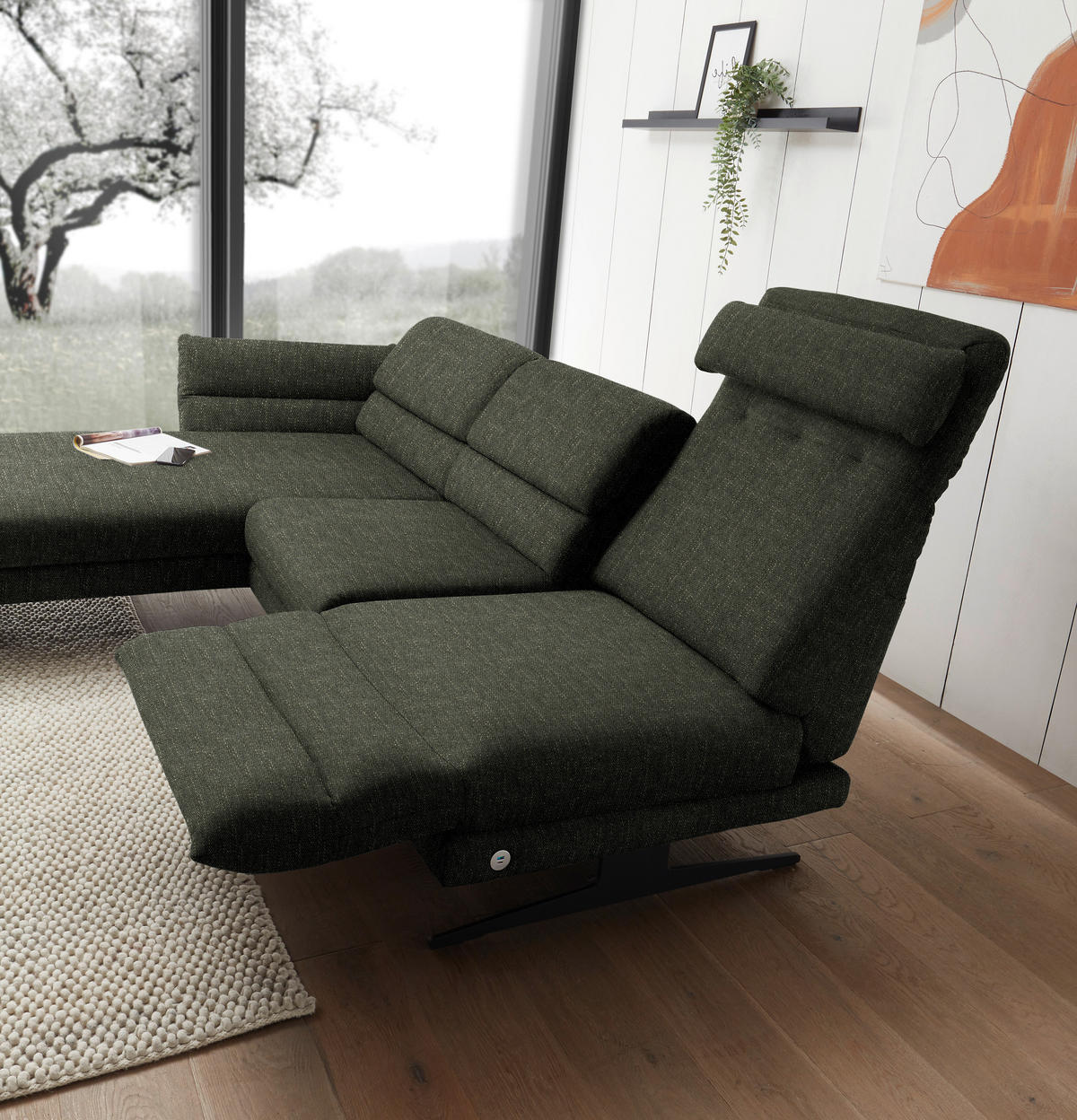 ECKSOFA  in Flachgewebe Dunkelgrün  176-217/279-327 cm  - Dunkelgrün/Schwarz, Design, Textil/Metall (176-217/279-327cm) - Dieter Knoll