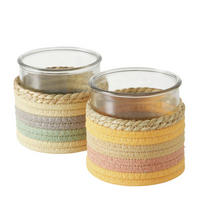 STOJAN NA SVÍČKU  sklo, textil, přírodní materiály - oranžová/přírodní barvy, Basics, textil/přírodní materiály (13/13/12cm)