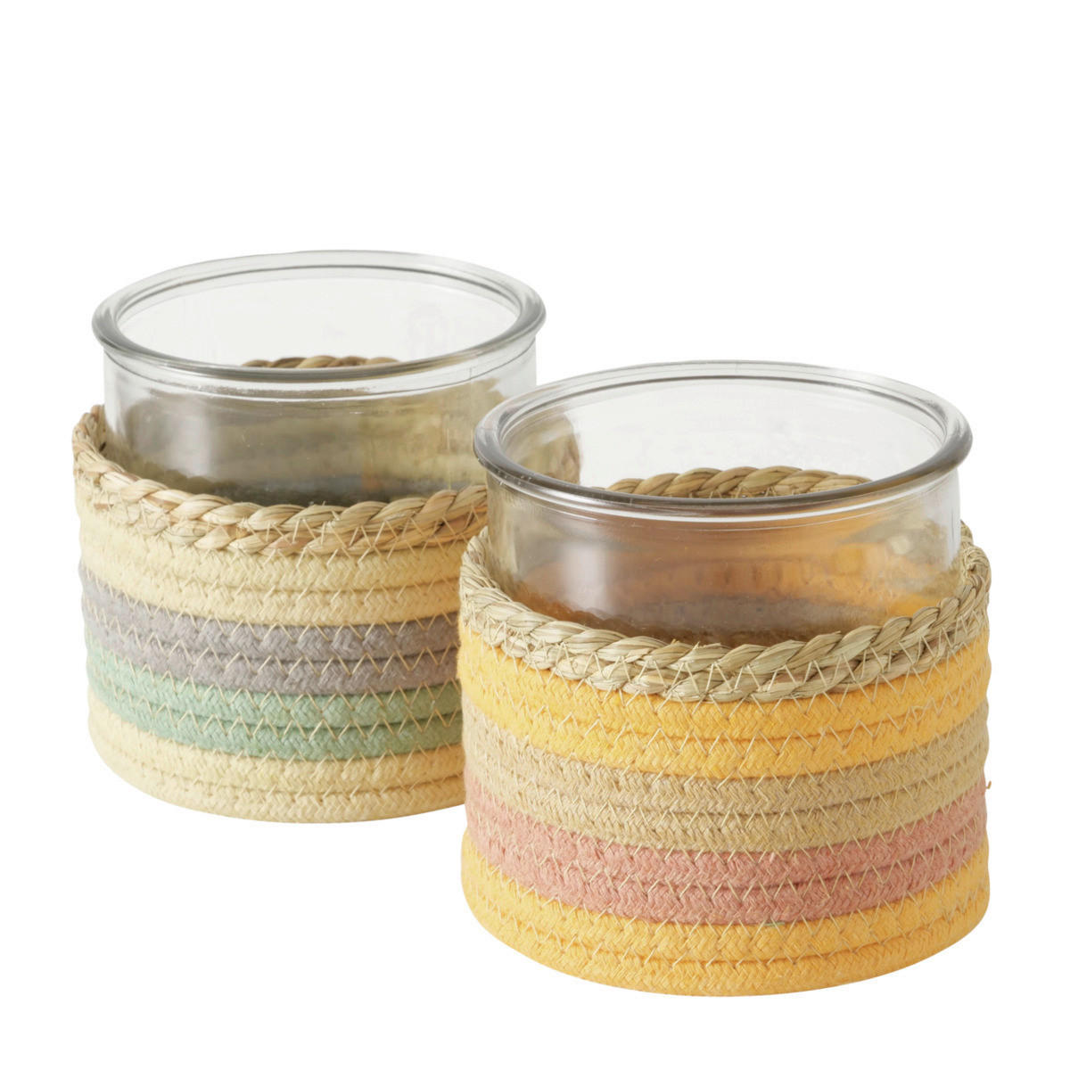 STOJAN NA SVÍČKU  sklo, textil, přírodní materiály - oranžová/přírodní barvy, Basics, textil/přírodní materiály (13/13/12cm)