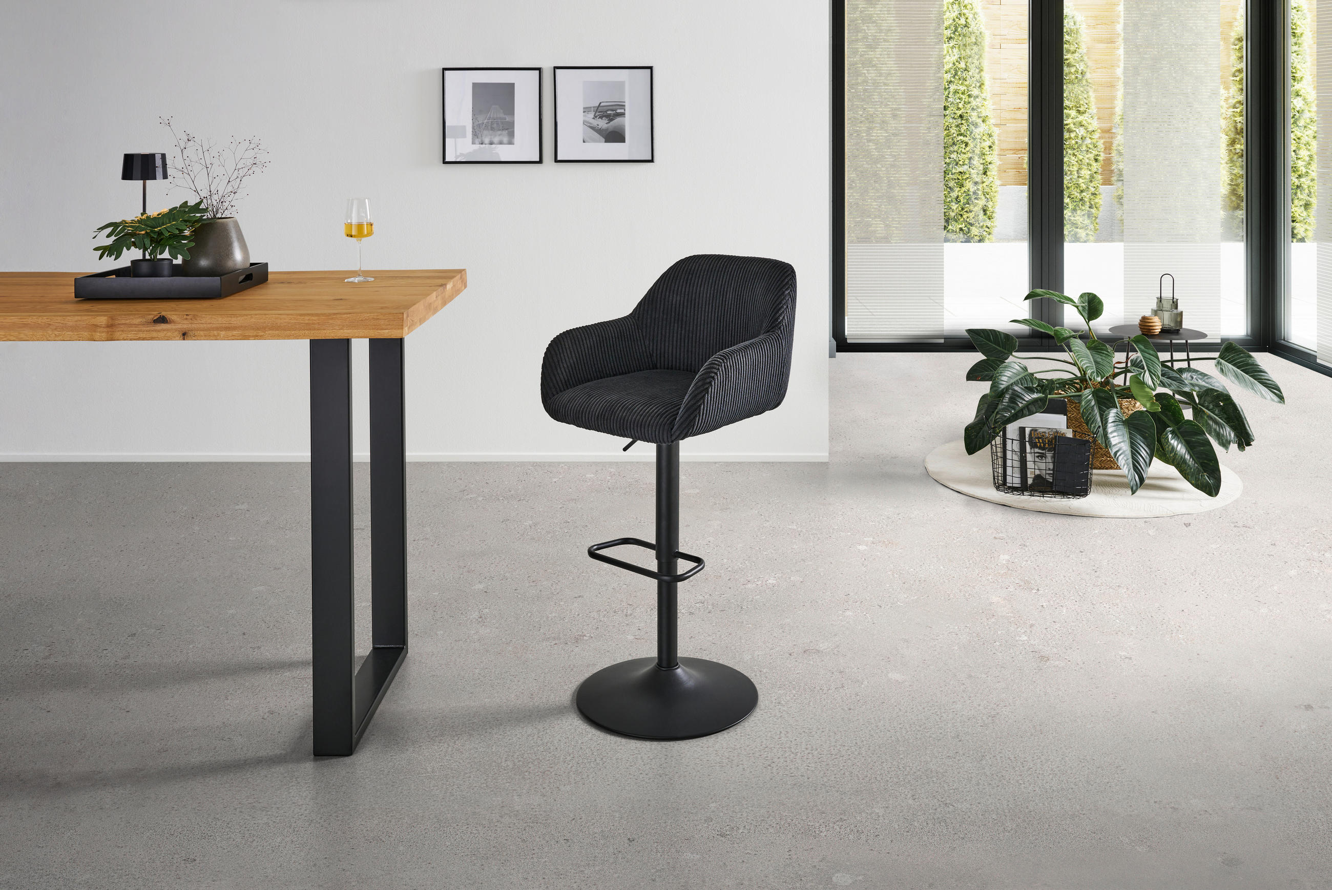 BARHOCKER Cord Schwarz Eisen inklusive Armlehnen  - Schwarz, LIFESTYLE, Textil/Metall (44/95-117/55cm) - Livetastic