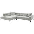 ECKSOFA Hellgrau Feincord Rücken echt, Kopfteilverstellung, Sitzvorzug  - Hellgrau/Schwarz, KONVENTIONELL, Textil/Metall (219/311cm) - Hom`in