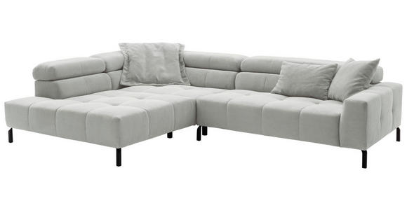 ECKSOFA Hellgrau Feincord Rücken echt, Kopfteilverstellung, Sitzvorzug  - Hellgrau/Schwarz, KONVENTIONELL, Textil/Metall (219/311cm) - Hom`in
