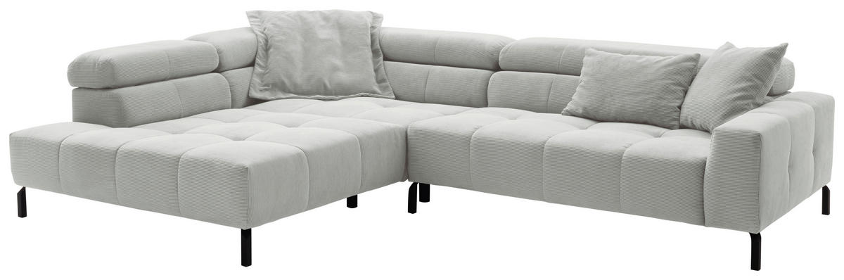 ECKSOFA in Feincord Hellgrau  - Hellgrau/Schwarz, Konventionell, Textil/Metall (219/311cm) - Hom`in