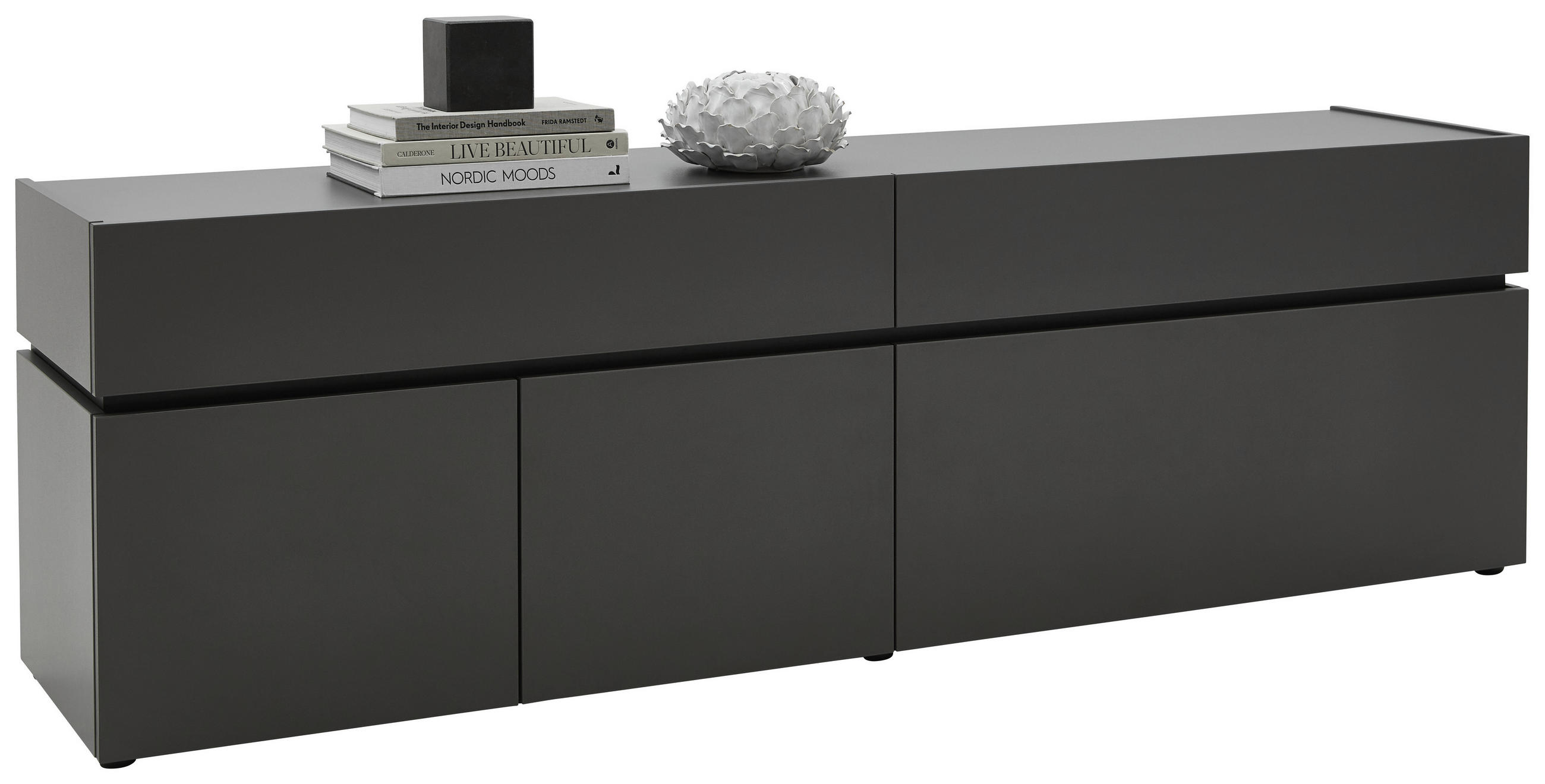 LOWBOARD in 180/57/40 cm - Schwarz/Graphitfarben, Design, Holzwerkstoff/Kunststoff (180/57/40cm) - Voleo