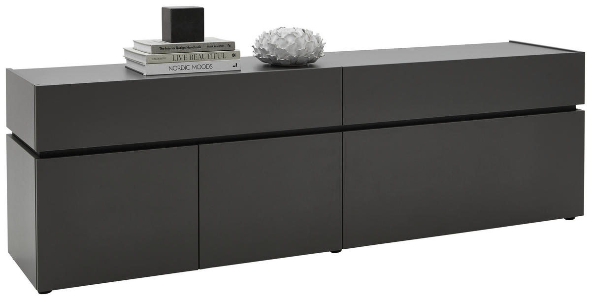 LOWBOARD  in 180/57/40 cm  - Schwarz/Graphitfarben, Design, Holzwerkstoff/Kunststoff (180/57/40cm) - Voleo