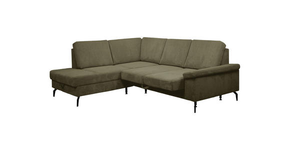 ECKSOFA Olivgrün Velours Bettkasten, Sitzvorzug  - Schwarz/Olivgrün, KONVENTIONELL, Textil/Metall (206/253cm) - Venda