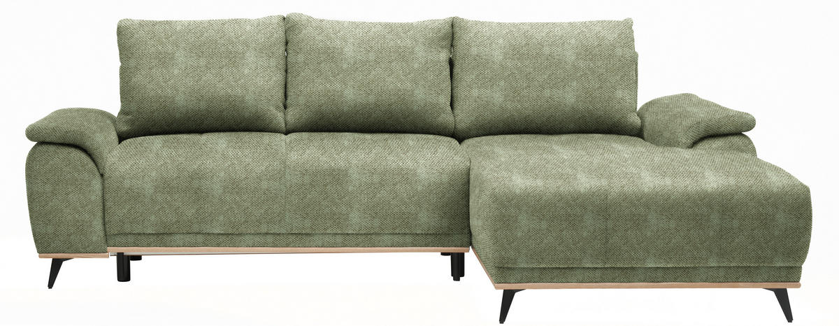 ECKSOFA in Struktur Olivgrün  - Schwarz/Olivgrün, Modern, Textil/Metall (262/168cm) - home24