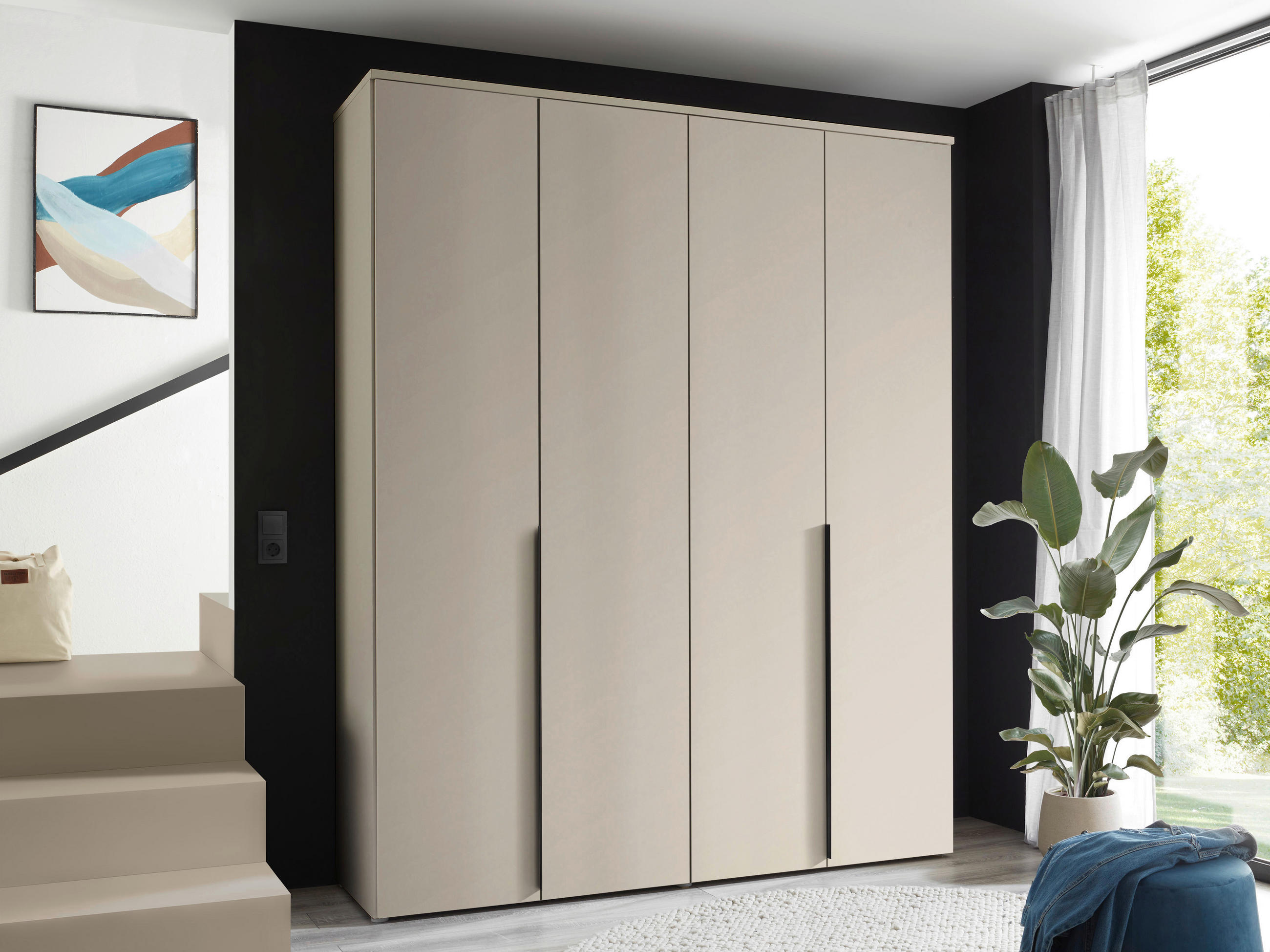 DREHTÜRENSCHRANK 180/225/52 cm 4-türig Kaschmir  - Kaschmir/Schwarz, MODERN, Holzwerkstoff/Kunststoff (180/225/52cm) - MID.YOU