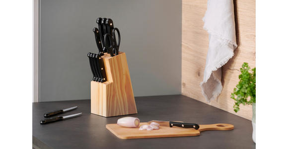 MESSERBLOCK 13-teilig  - Edelstahlfarben/Schwarz, Basics, Holz/Kunststoff - Boxxx