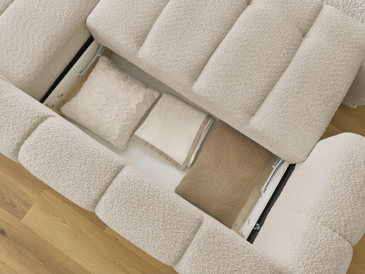 ECKSCHLAFSOFA FUJI Bouclé Beige  inkl.  - Beige/Schwarz, MODERN, Kunststoff/Textil (292/160cm)