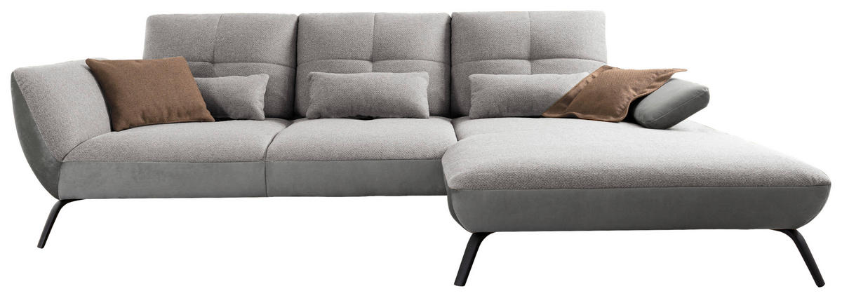 WOHNLANDSCHAFT Silberfarben, Hellgrau Flachgewebe  - Silberfarben/Hellgrau, MODERN, Textil/Metall (301/191cm) - Livetastic