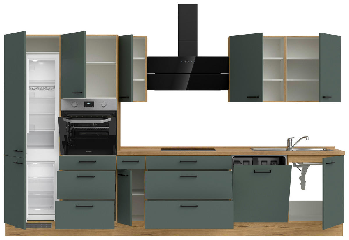 KÜCHENBLOCK Easytouch 360 cm  in Eichefarben, Dunkelgrün  - Dunkelgrün/Eichefarben, MODERN, Holzwerkstoff/Metall (360cm) - Nobilia