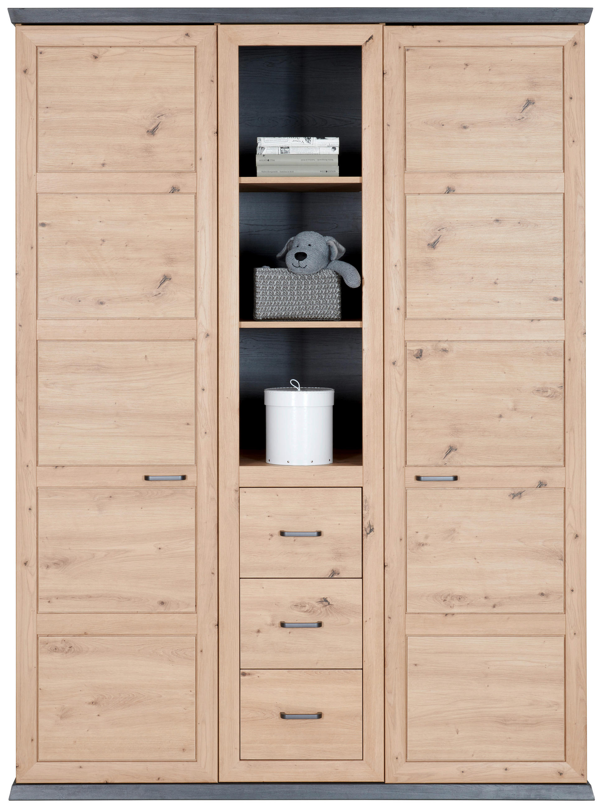 BABYKLEIDERSCHRANK Benton Eichefarben, Dunkelgrau  - Eichefarben/Dunkelgrau, Natur, Holzwerkstoff/Kunststoff (154/209,2/60,2cm) - My Baby Lou