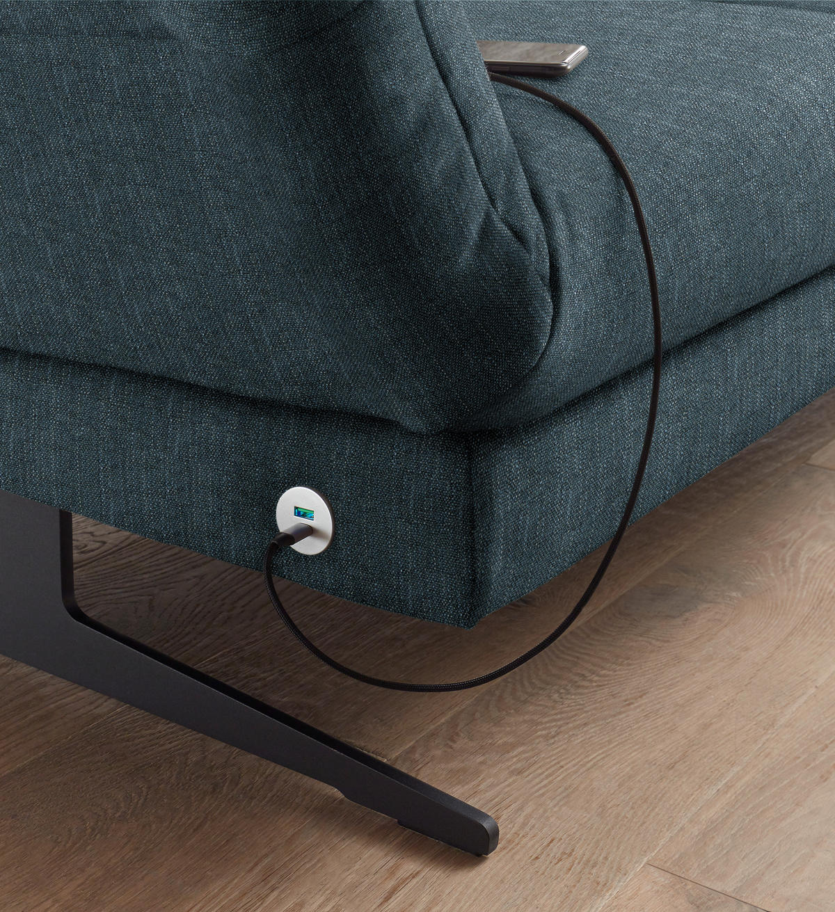 ECKSOFA in Flachgewebe Petrol  279-327/176-217 cm  - Petrol/Schwarz, Design, Textil/Metall (279-327/176-217cm) - Dieter Knoll