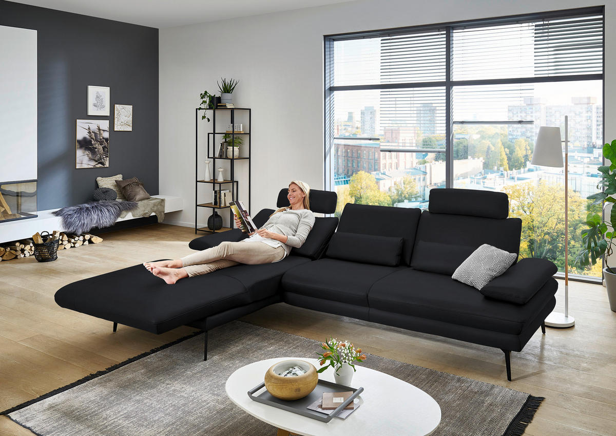 ECKSOFA in Echtleder Anthrazit  180/310 cm  - Anthrazit/Schwarz, Design, Leder/Metall (180/310cm) - Dieter Knoll