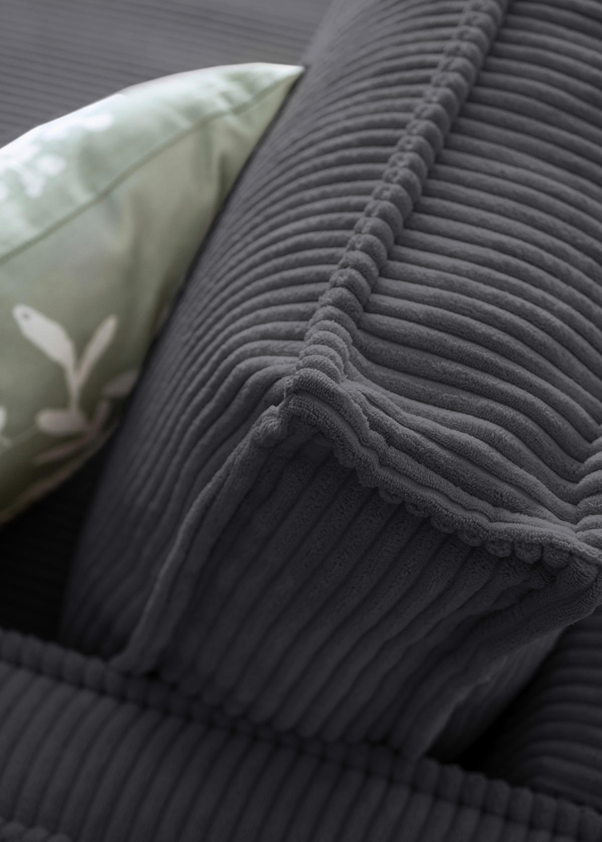 ECKSOFA in Cord Grau  - Schwarz/Grau, Design, Textil/Metall (232/90/154cm) - MID.YOU