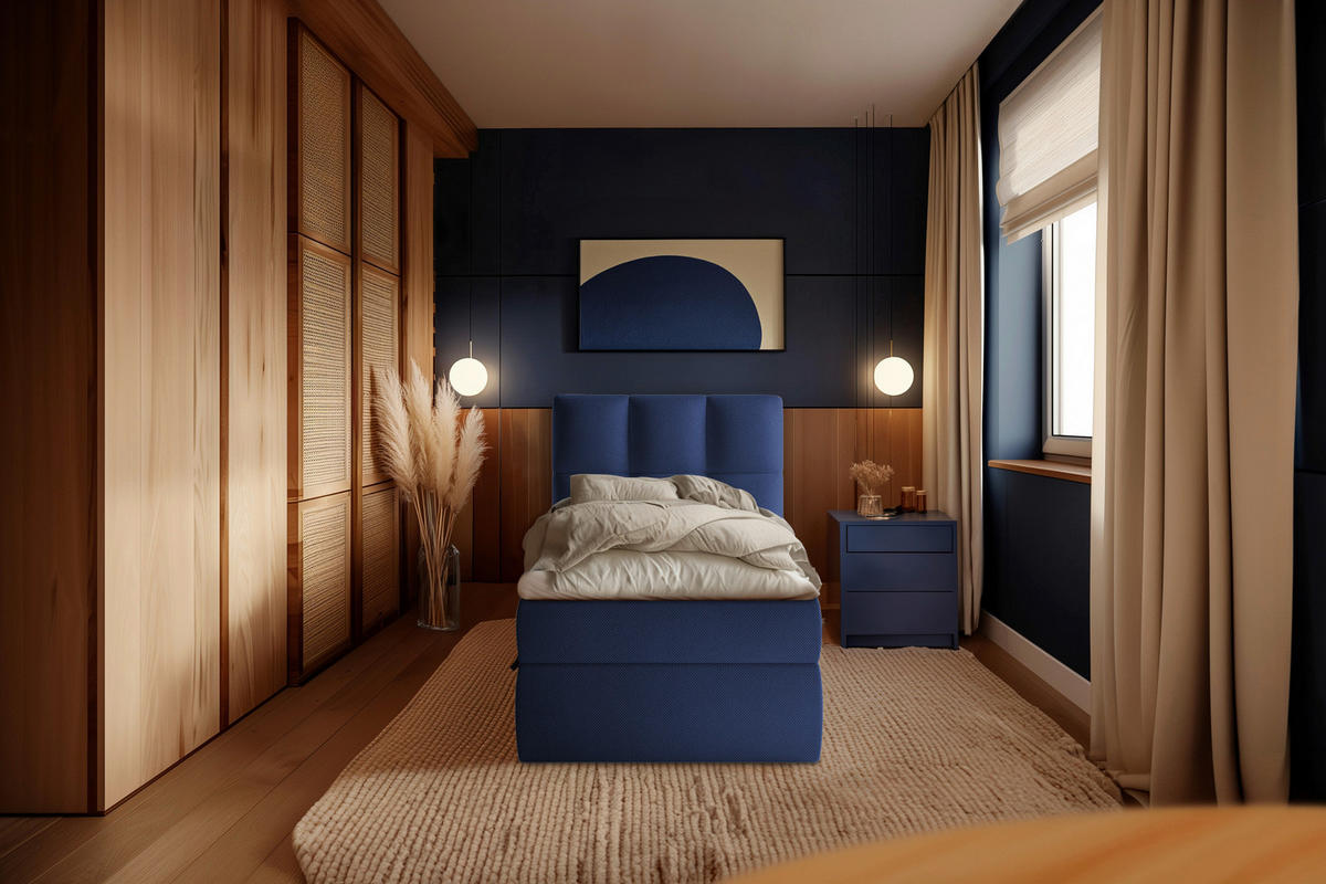 BOXBETT 90/200 cm  in Dunkelblau  - Schwarz/Dunkelblau, Modern, Holz/Holzwerkstoff (90/200cm) - MID.YOU