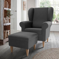 SESSELSET Struktur Anthrazit  - Anthrazit/Naturfarben, Konventionell, Holz/Textil (80/102/86cm) - Livetastic