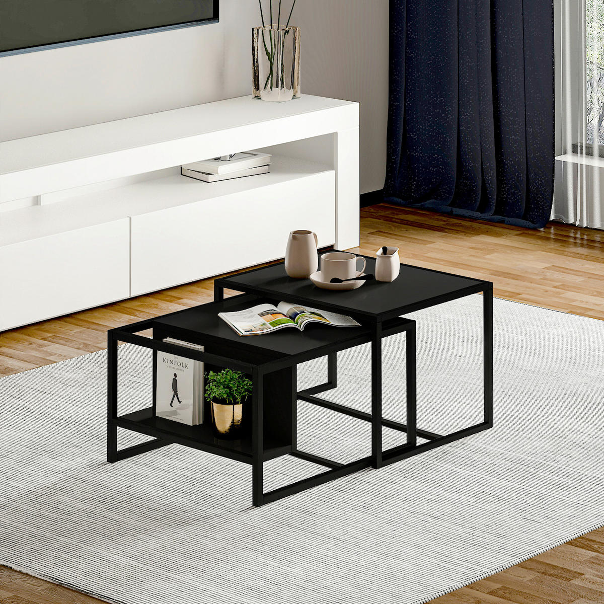 COUCHTISCHSET Bati Couchtisch Anthrazit  - Anthrazit/Schwarz, Design, Holzwerkstoff - Livetastic