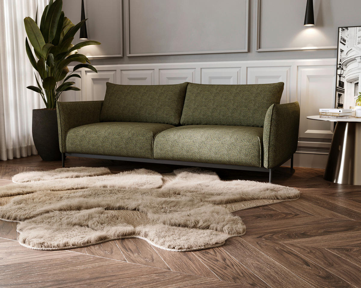 SOFA in Chenille Grün  - Schwarz/Grün, Design, Textil/Metall (223/96/95cm) - Livetastic