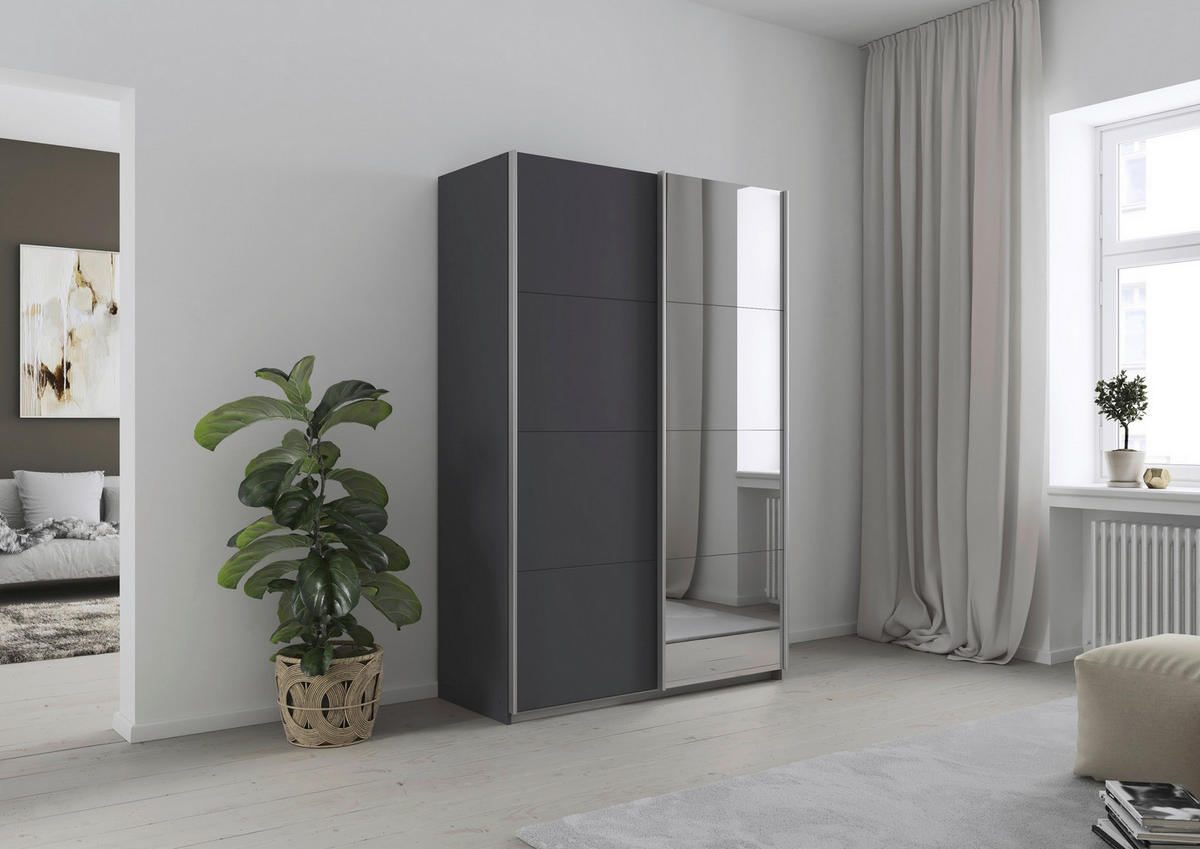 SCHWEBETÜRENSCHRANK 136/210/62 cm,  in Grau, 2 Tür(en)  - Alufarben/Grau, KONVENTIONELL, Holzwerkstoff/Kunststoff (136/210/62cm) - home24