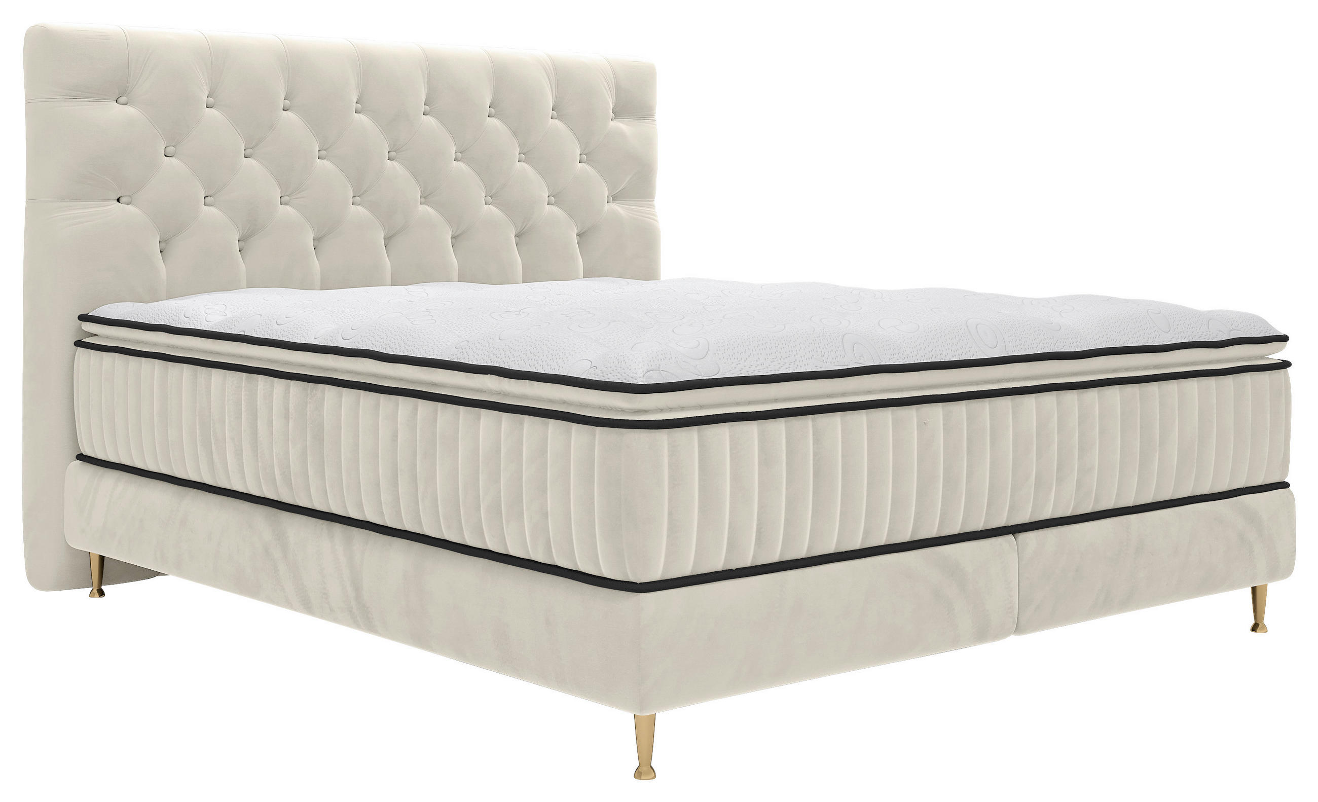 BOXSPRINGBETT 180/200 cm,  in Beige, Matratze, gepolstertes Kopfteil, Topper,  - Beige/Goldfarben, Design, Textil/Metall (180/200cm) - Boxxx