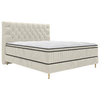 BOXSPRINGBETT 180/200 cm,  in Beige, Matratze, gepolstertes Kopfteil, Topper,  - Beige/Goldfarben, Design, Textil/Metall (180/200cm) - Boxxx