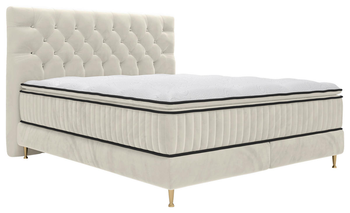 BOXSPRINGBETT 180/200 cm,  in Beige, Matratze, gepolstertes Kopfteil, Topper,  - Beige/Goldfarben, Design, Textil/Metall (180/200cm) - Boxxx