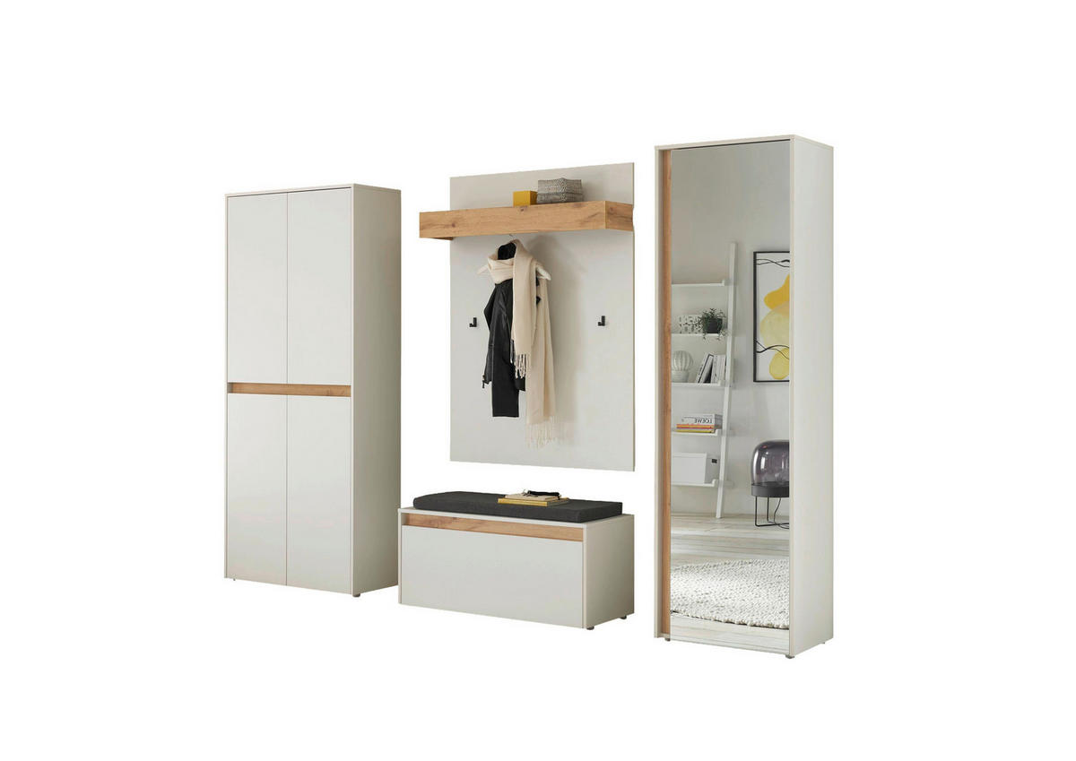 GARDEROBE 5-teilig  in 255/200/40 cm  - Eiche Wotan/Weiß, Design, Glas/Holzwerkstoff (255/200/40cm) - Modante