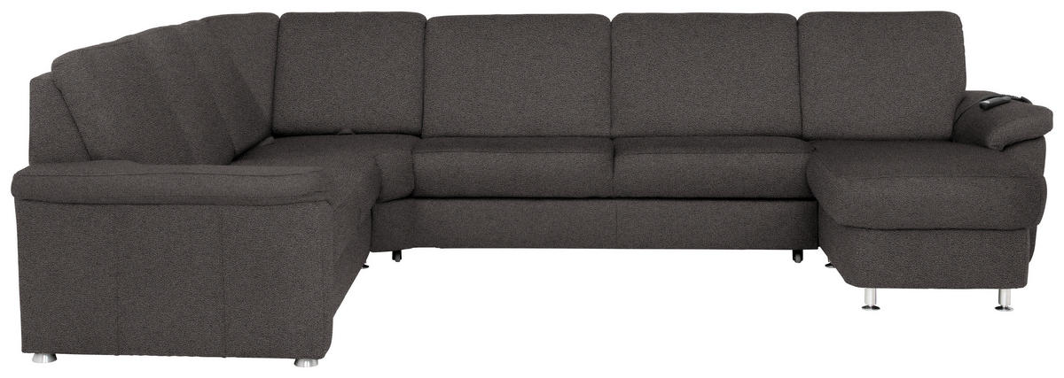 WOHNLANDSCHAFT Dunkelgrau Flachgewebe  - Chromfarben/Dunkelgrau, KONVENTIONELL, Textil/Metall (240/336/163cm) - Beldomo System