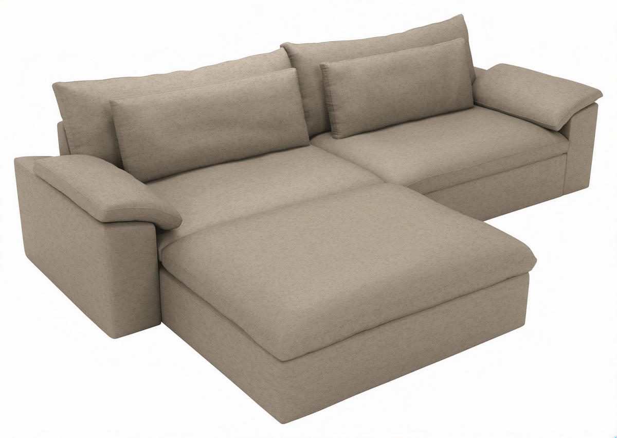 ECKSOFA Flachgewebe Naturfarben  - Schwarz/Naturfarben, Modern, Kunststoff/Textil (198/306cm) - Carryhome