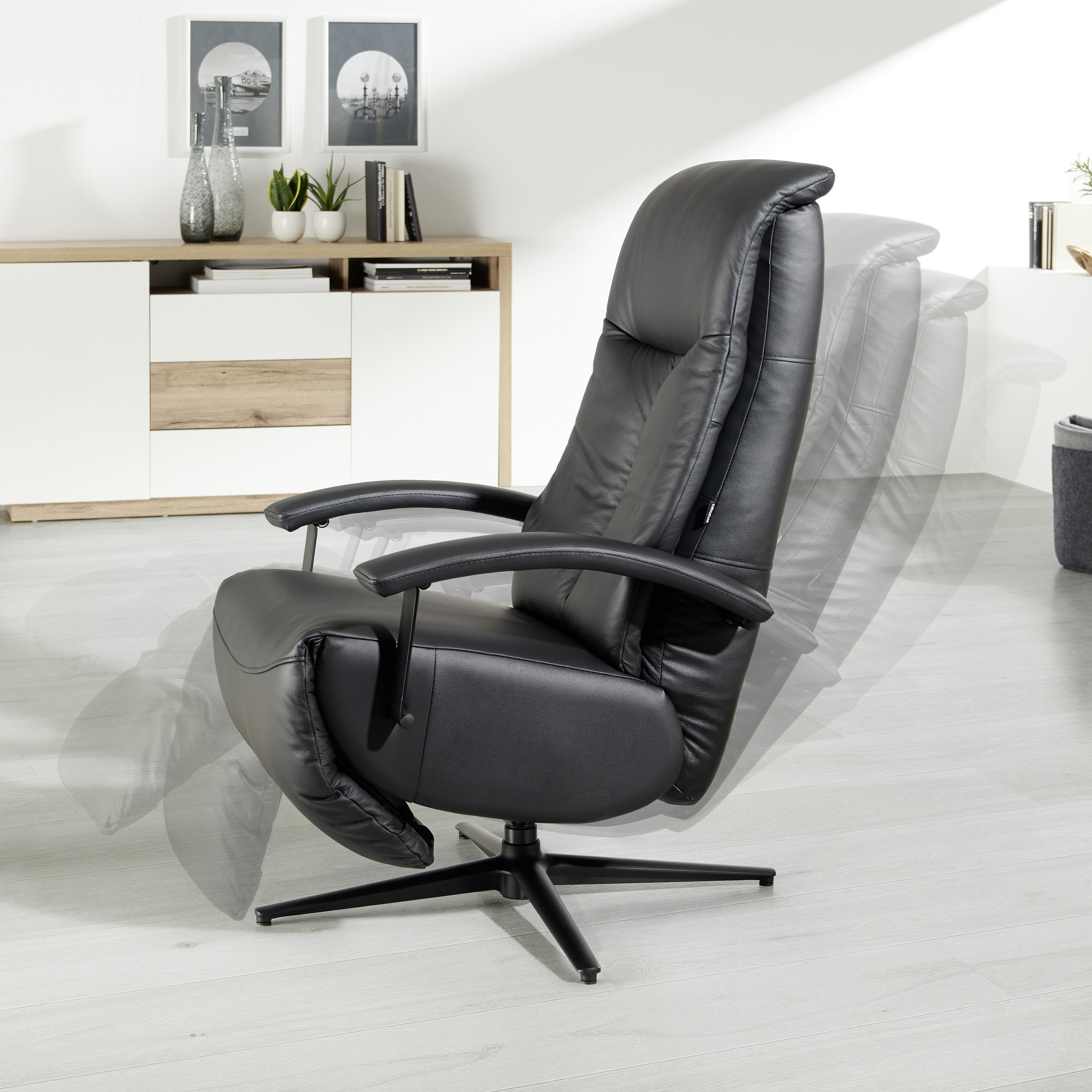 RELAXSESSEL in Metall, Textil, Leder Schwarz, Alufarben - Schwarz/Alufarben, Design, Leder/Textil (68/114/86cm) - Cantus