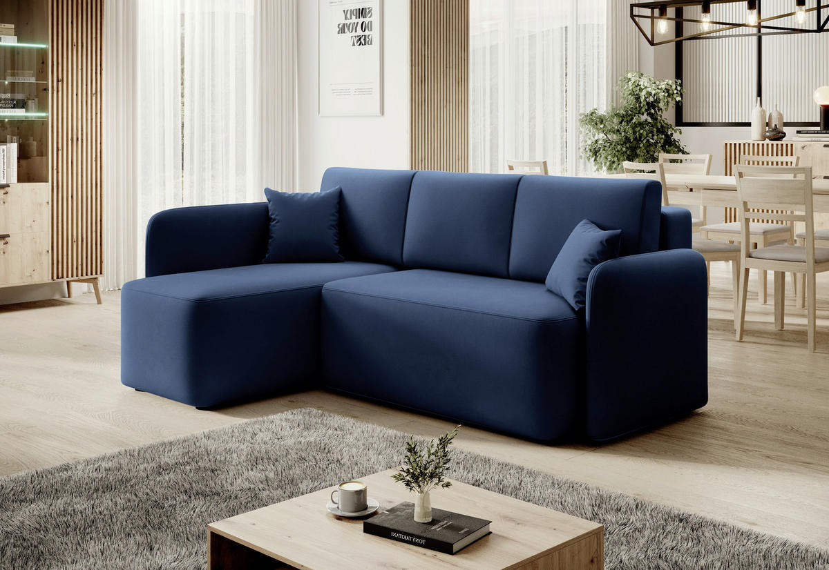 ECKSOFA Plüsch Blau  - Blau/Schwarz, Design, Kunststoff/Textil (150/206cm) - P & B