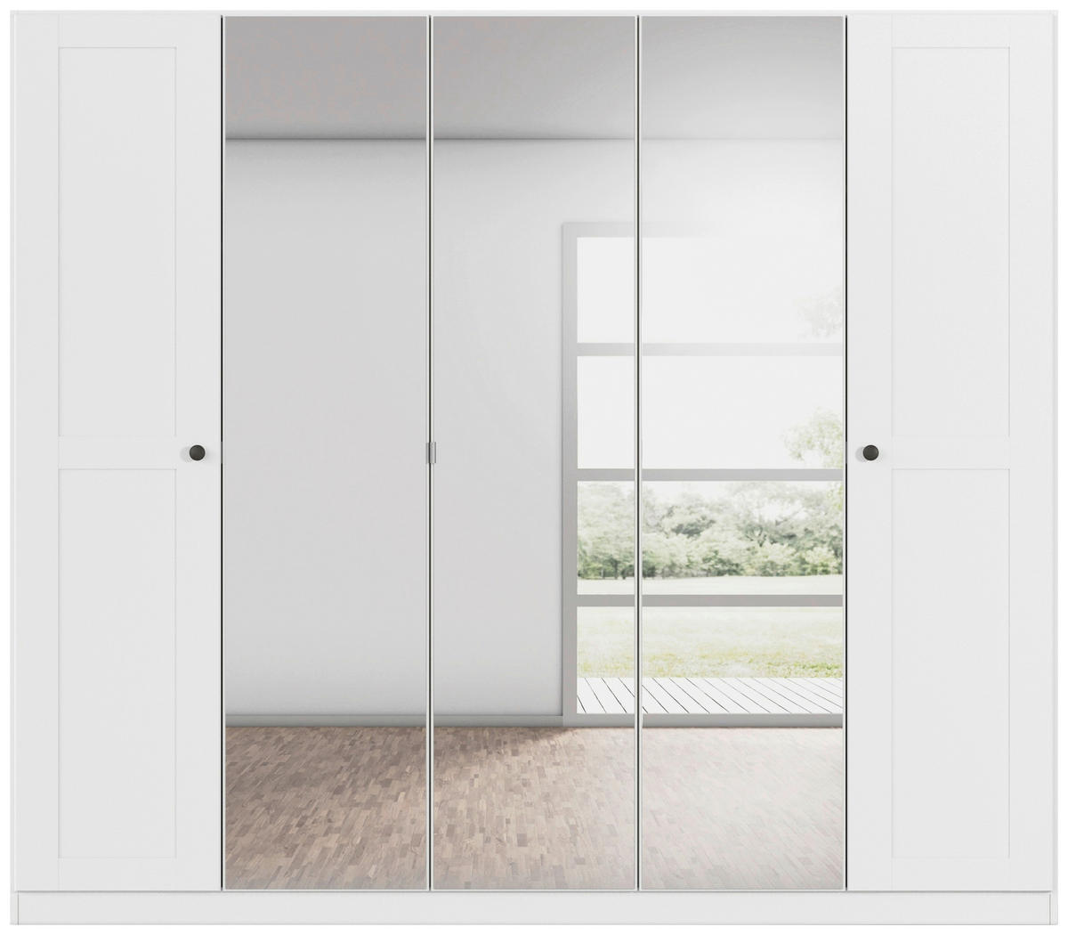 DREHTÜRENSCHRANK 226/197/54 cm,  in Weiß, 5-türig  - Schwarz/Weiß, KONVENTIONELL, Glas/Holzwerkstoff (226/197/54cm) - home24