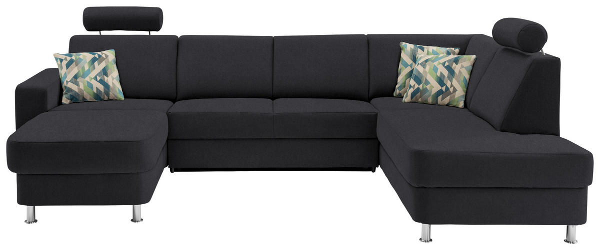 WOHNLANDSCHAFT in Chenille Dunkelgrau  - Chromfarben/Dunkelgrau, Design, Kunststoff/Textil (165/301/198cm) - Xora