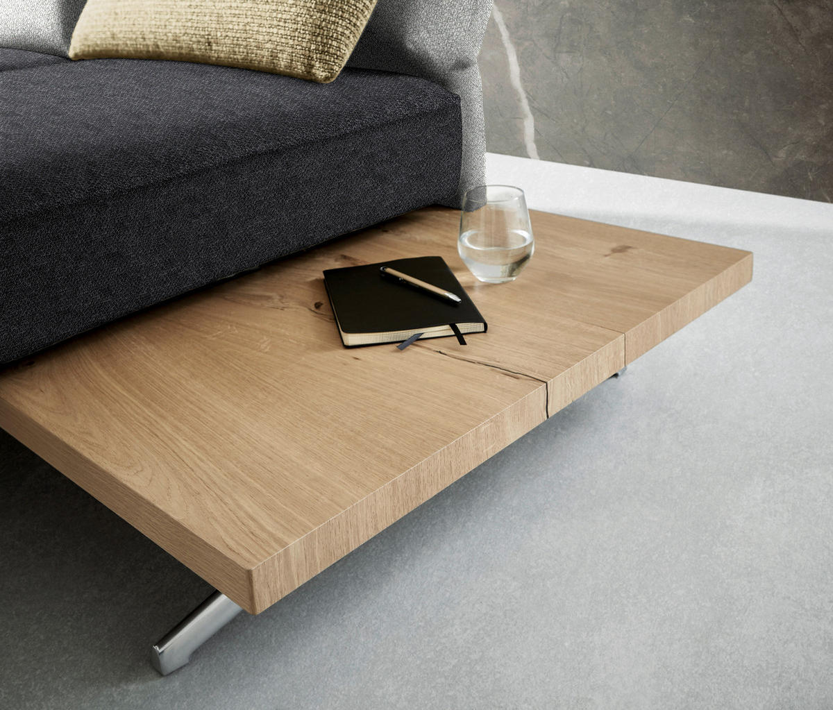 ECKSOFA in Flachgewebe Grau, Hellgrau  132/240 cm  - Chromfarben/Hellgrau, Design, Holz/Textil (132/240cm) - Koinor